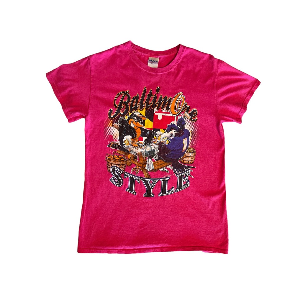 Baltimore Style Fan NFL Ravens MLB Orioles Women's Sports Cotton Shirt Small